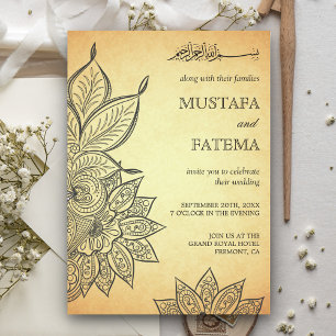 Vintage Mehendi Henna Islamic Bröllop Inbjudningar