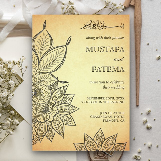 Vintage Mehendi Henna Islamskt Bröllop Inbjudningar (Skapare uppladdad)