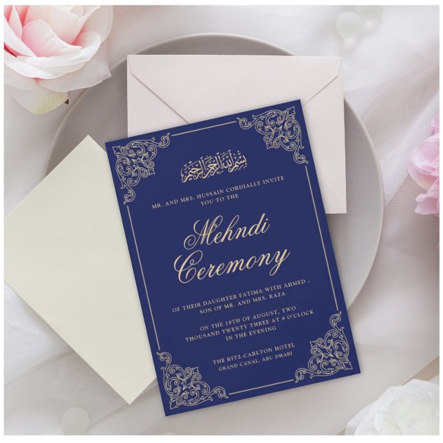 Vintage Mehndi Blue Islamic Bröllop Inbjudningar (Skapare uppladdad)