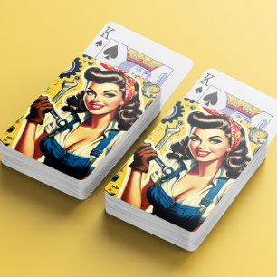 Vintage mekaniker pinup casinokort