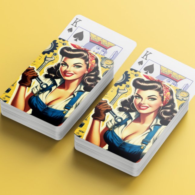 Vintage mekaniker pinup casinokort (Skapare uppladdad)
