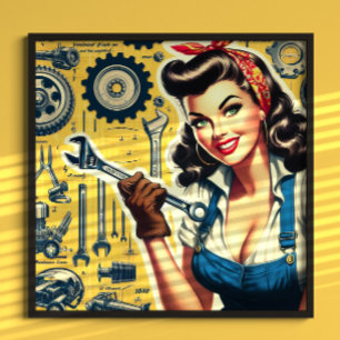 Vintage mekaniker pinup poster