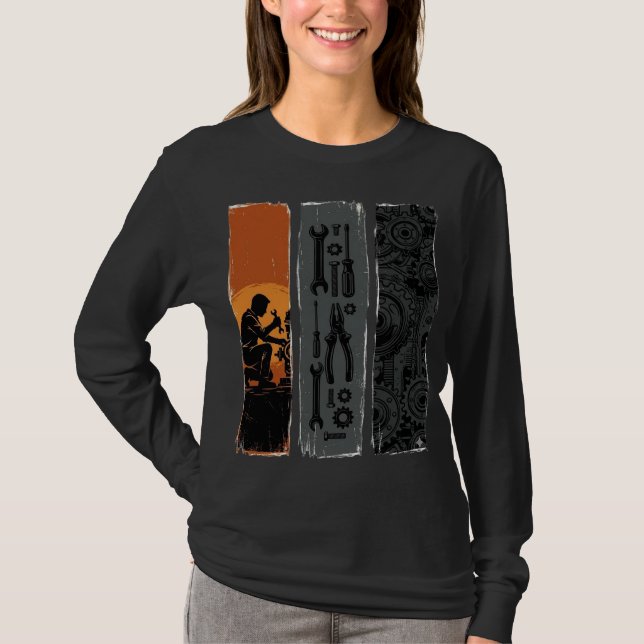 Vintage mekaniska verktyg Växlar Triptych T-Shirt  (Framsida)