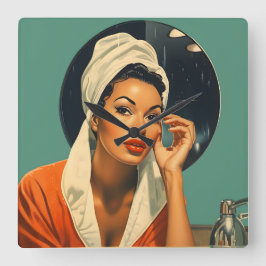 Vintage Melanated Beauty Fyrkantig Klocka