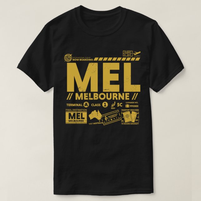 Vintage Melbourne MEL Flygplatskod Resedagar T Shirt (Design framsida)