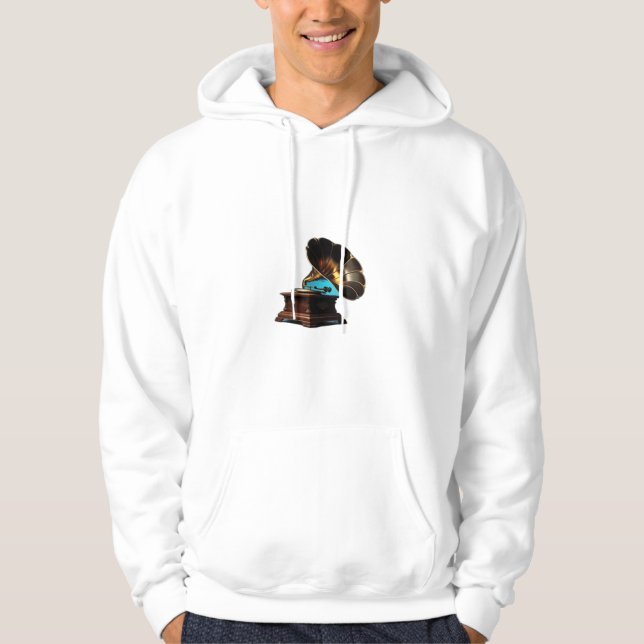 Vintage Melodies Gramophone Silhouette Design Hoodie (Framsida)