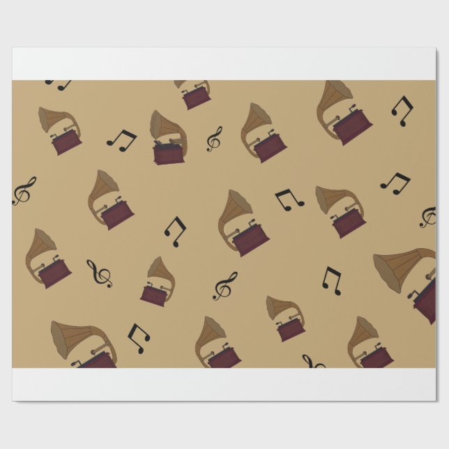 Vintage Melody Gramophone Music Mönster Presentpapper (Platt)