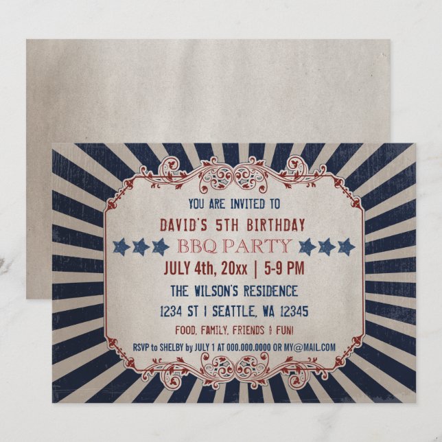 Vintage Memorial Day Födelsedagsfest inbjudan (Fram/baksida)