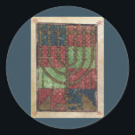 Vintage Menorah, festivalen Ljus Lycklig Hanukkah Runt Klistermärke<br><div class="desc">Vintage illustration religiösa Judaica med ett antique Menorah med ljus. Lycklig Hanukkah Chanukah,  Chanukkah eller Chanuka! Festivalen i Ljus och Dedication är en judisk helgdag på åtta dagar.</div>
