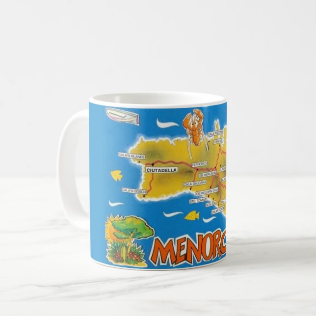 Vintage Menorca Spanien Illustrerad Kaffemugg (Framsida vänster)
