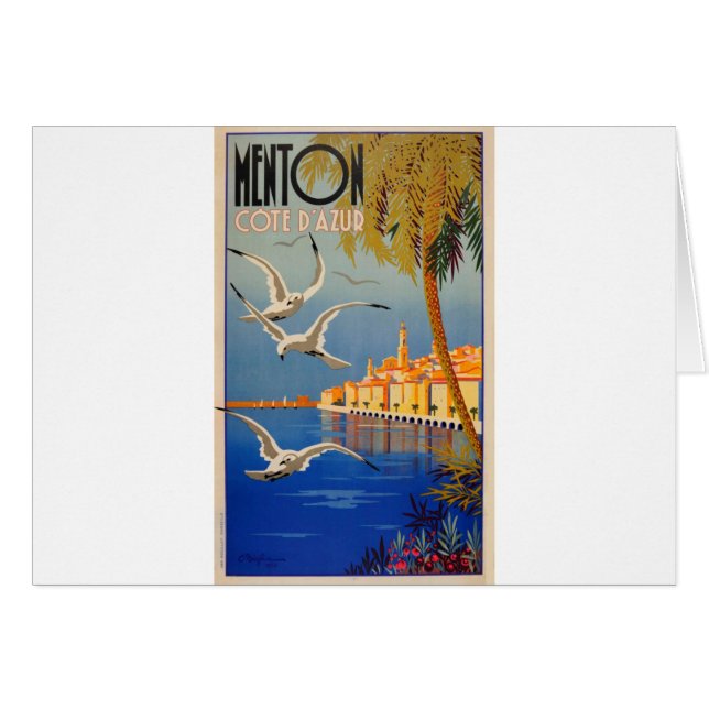 Vintage Menton CoTe D'azur Hälsningskort (Framsidan Horizontal)