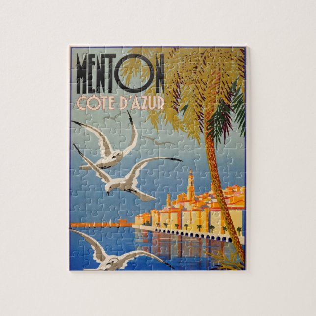 Vintage Menton CoTe D'azur Illustration Art Pussel (Vertikal)