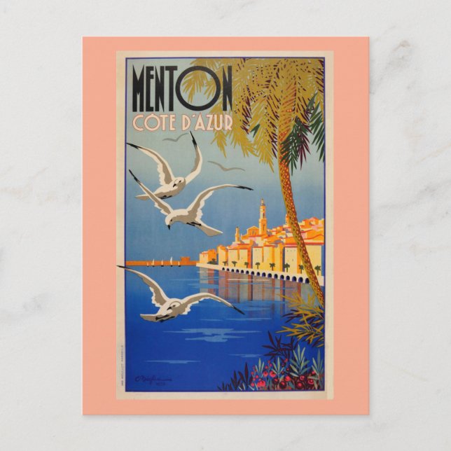 Vintage Menton CoTe D'azur Vykort (Framsida)