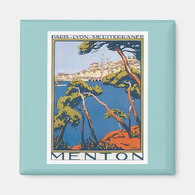 Vintage Menton Frankrike Magnet (Framsidan)