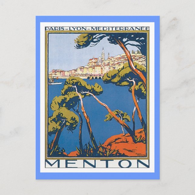 Vintage Menton Frankrike Vykort (Framsida)