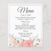 Vintage Menu Blommigt Rosa Bröllop Vattenfärg