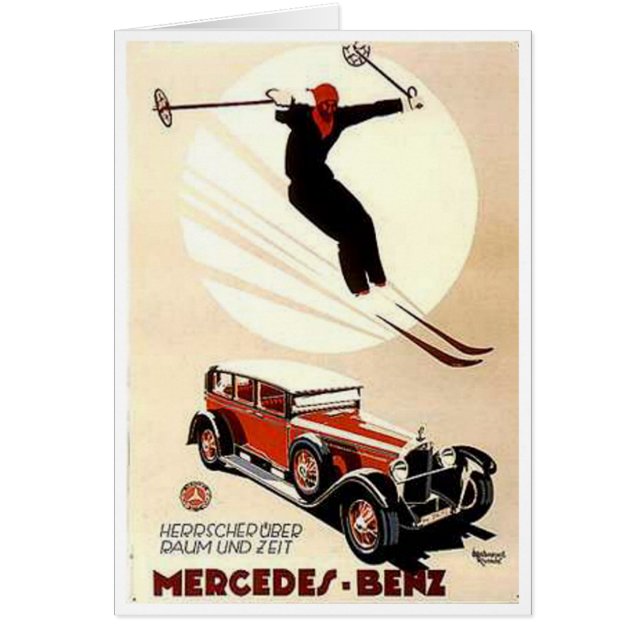 Vintage Mercedes Benz Ski Ad Hälsningskort (Framsidan)
