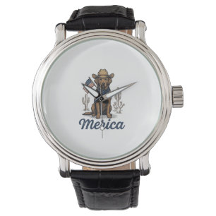Vintage Merica Cowboy Hund Amerikansk Flagga Tröja Armbandsur