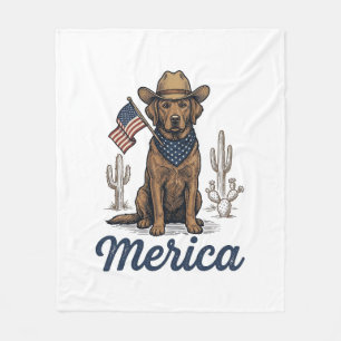 Vintage Merica Cowboy Hund Amerikansk Flagga Tröja Fleecefilt