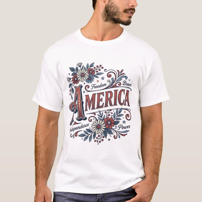 Vintage Merica Patriotisk Blommig Tröja Design_1 (Framsida)