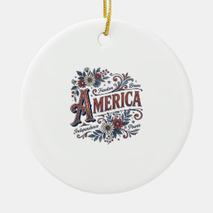 Vintage Merica Patriotisk Blommig Tröja Design_1 Julgransprydnad Keramik