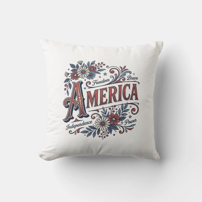 Vintage Merica Patriotisk Blommig Tröja Design_1 Kudde (Framsida)