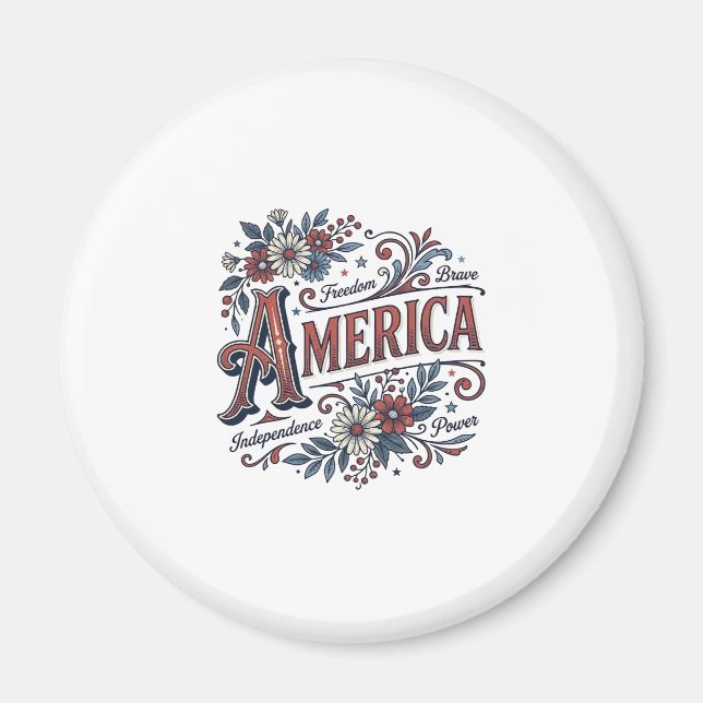 Vintage Merica Patriotisk Blommig Tröja Design_1 Magnet (Framsidan)