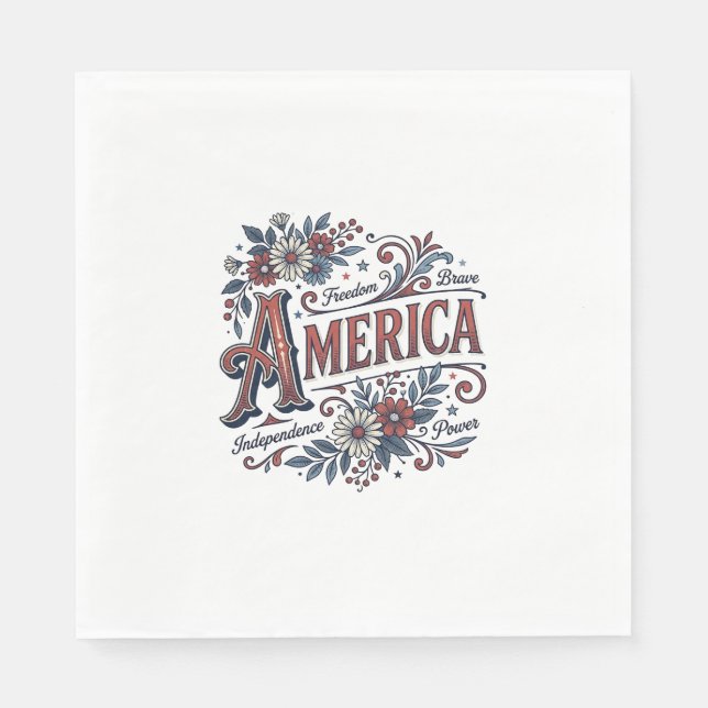 Vintage Merica Patriotisk Blommig Tröja Design_1 Pappersservett (Framsidan)