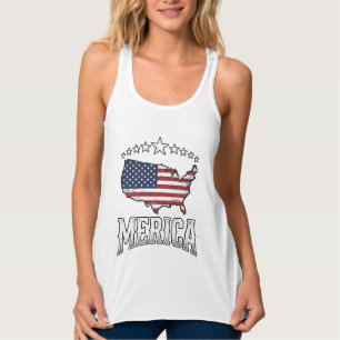 Vintage Merica Patriotisk Flagga Karttröja Design_ Linne Med Racerback