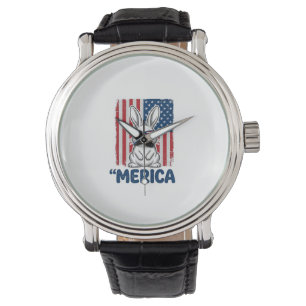 Vintage Merica Patriotisk Kanin Tröja Design_1 Armbandsur