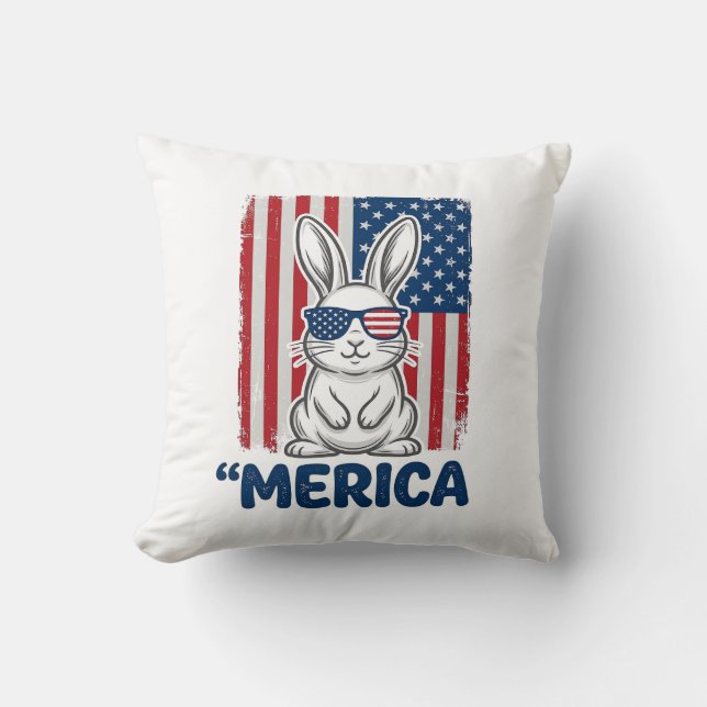 Vintage Merica Patriotisk Kanin Tröja Design_1 Kudde (Framsida)
