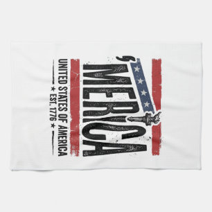 Vintage Merica Patriotisk Nedsliten Shirt Design_1 Kökshandduk