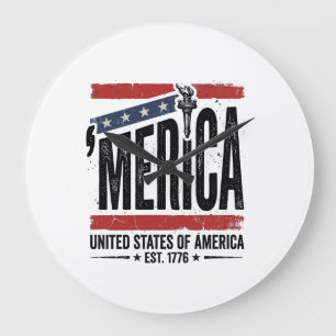 Vintage Merica Patriotisk Nedsliten Shirt Design_1 Stor Klocka