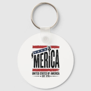 Vintage Merica Patriotisk Nedsliten T-Shirt Design Nyckelring
