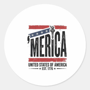 Vintage Merica Patriotisk Nedsliten T-Shirt Design Runt Klistermärke