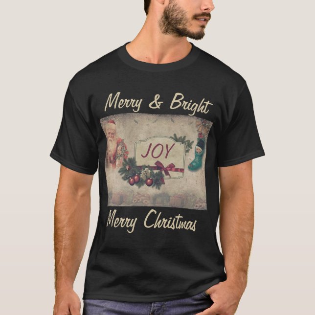 Vintage Merry & Bright God jul Black T Shirt (Framsida)