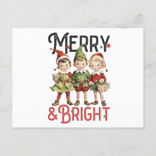 Vintage Merry & Bright God Jul Helg Vykort