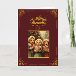 Vintage Merry Christmas Card with Singing Children Kort