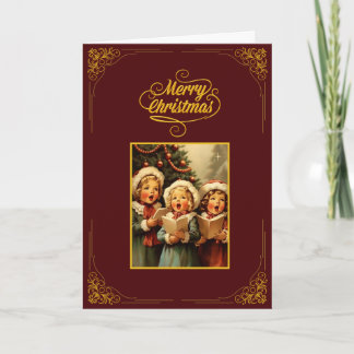 Vintage Merry Christmas-kort med sjungande barn Kort