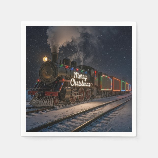 Vintage Merry Christmas Train In Snow Pappersservett (Framsidan)
