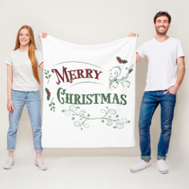 Vintage Merry Christmas Typografi Fleecefilt