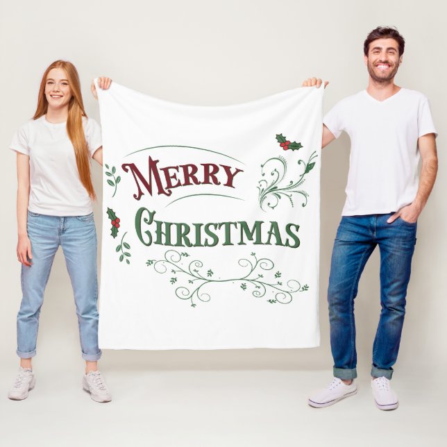 Vintage Merry Christmas Typografi Fleecefilt (På plats)