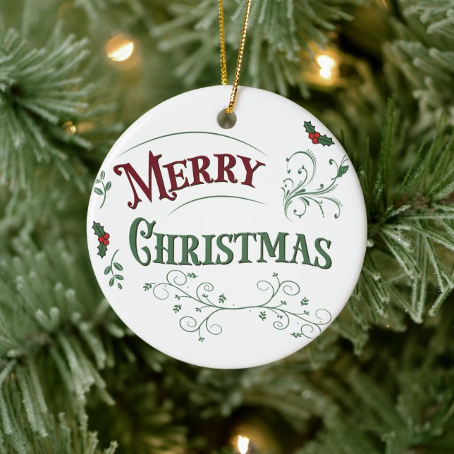 Vintage Merry Christmas Typografi Julgransprydnad Keramik (Träd)