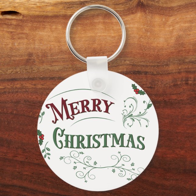 Vintage Merry Christmas Typografi Nyckelring (Framsida)