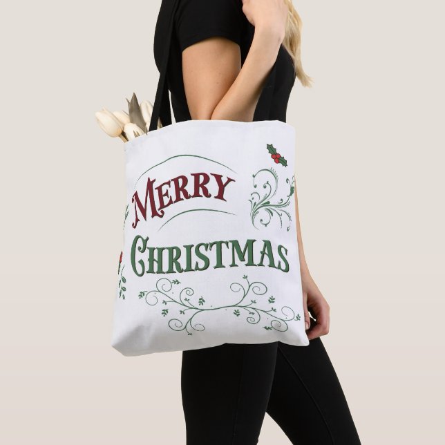 Vintage Merry Christmas Typografi Tygkasse (Närbild)