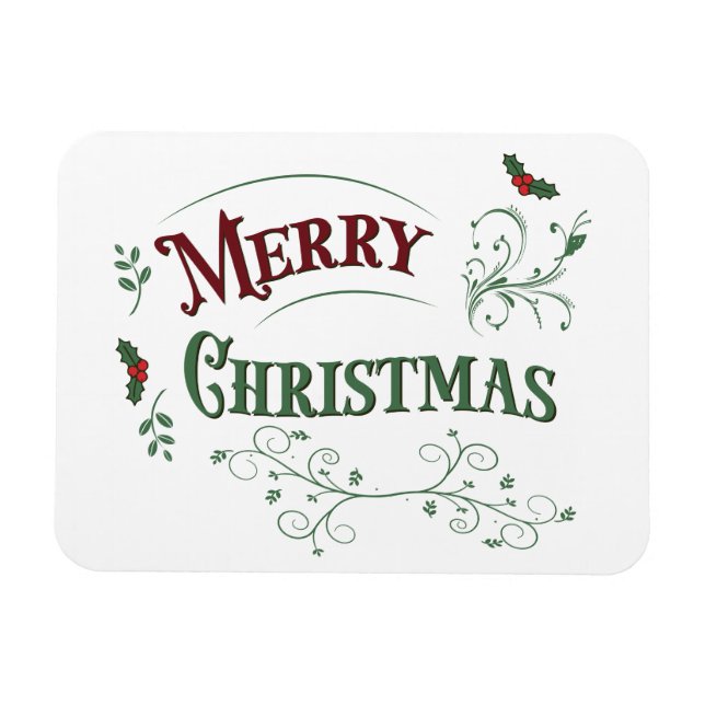 Vintage Merry Christmas Typography Magnet (Horisontell)