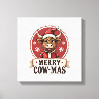 Vintage Merry Cow-Mas Highland Ko Christmas Teckna Canvastryck