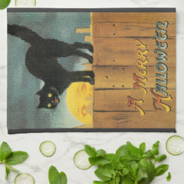 Vintage Merry Halloween Katt av Ellen Clapsaddle Kökshandduk