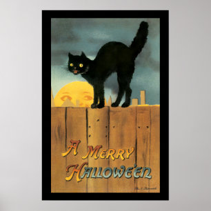 Vintage Merry Halloween Katt av Ellen Clapsaddle Poster