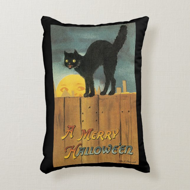 Vintage Merry Halloween Katt av Ellen Clapsaddle Prydnadskudde (Framsidan(Vertikal))
